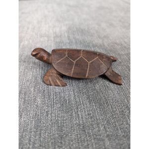 Hand Carved Wooden Turtle Dark‎ Hard Wood 4.5" Long